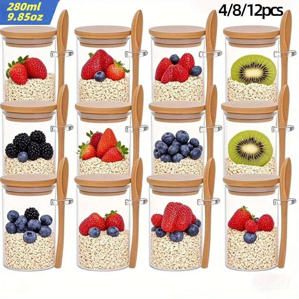 Meal Prep Glass Containers With Lids - 4/8/12Pcs, Oatmeal Breakfast Cups with Lids