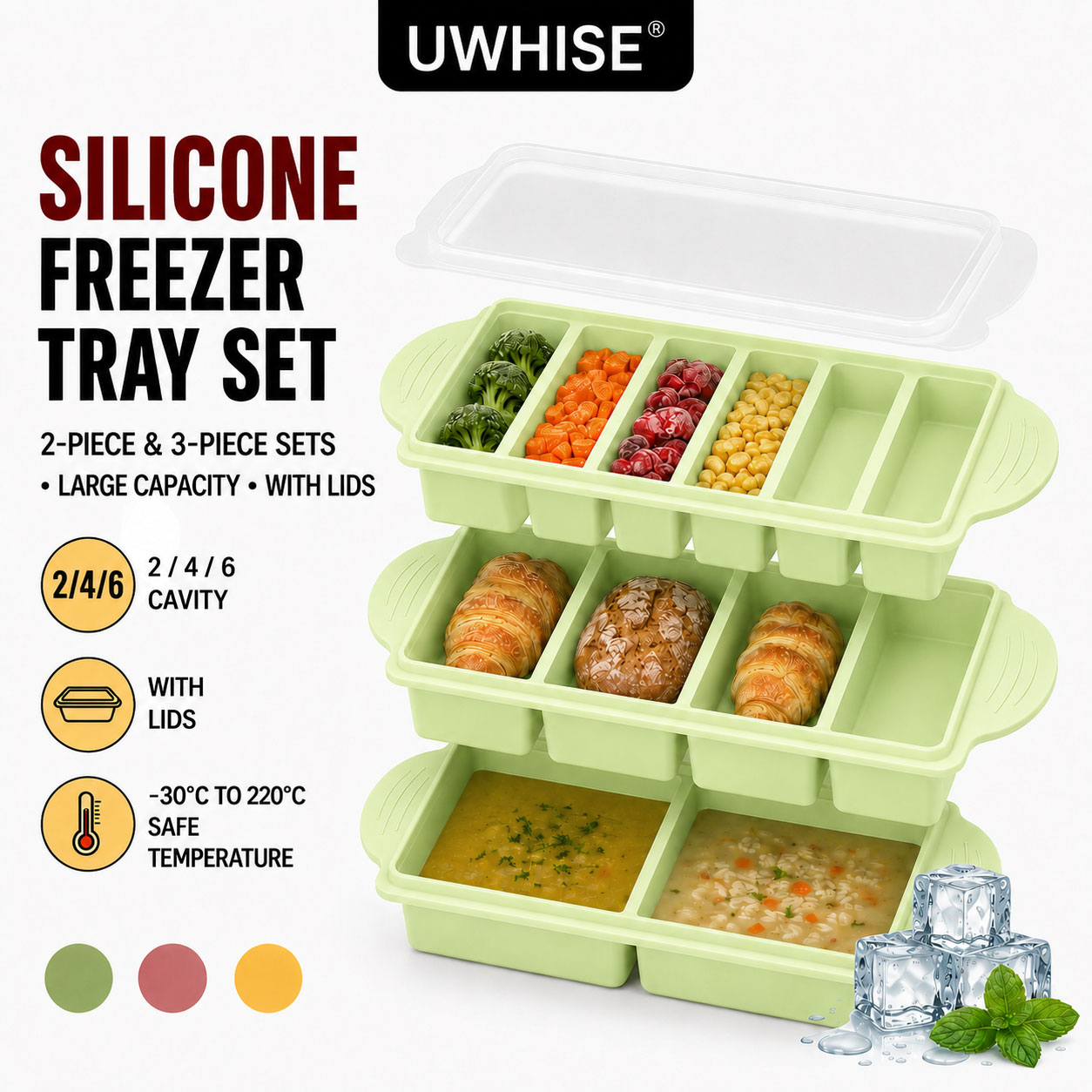 Meal Prep Template - Uwhise 2/3 PACK Silicone Freezer Tray