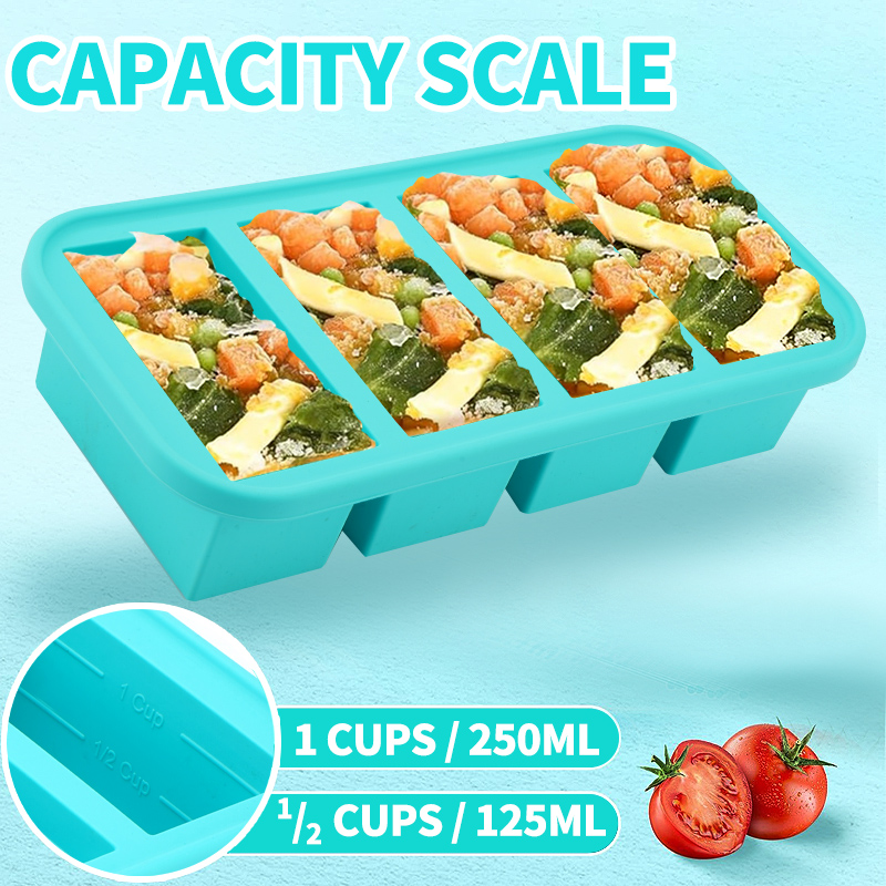 Meal Prep Template - 4 Covered Silicone Freezer Molds -