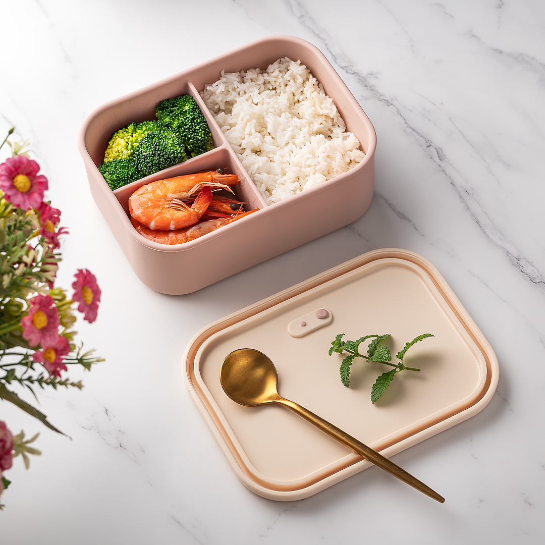 Meal Prep Boxen Glas - 700ml/1300ml Silicone Bento Box 3 Compartment